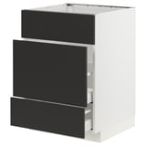METOD / MAXIMERA Base cab f sink+3 fronts/2 drawers, white/Nickebo matt anthracite, 60x60x80 cm