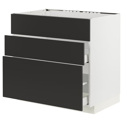 METOD / MAXIMERA Base cab f sink+3 fronts/2 drawers, white/Nickebo matt anthracite, 90x60x80 cm