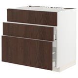 METOD / MAXIMERA Base cab f sink+3 fronts/2 drawers, white/Sinarp brown, 90x60x80 cm