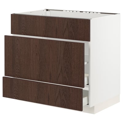 METOD / MAXIMERA Base cab f sink+3 fronts/2 drawers, white/Sinarp brown, 90x60x80 cm
