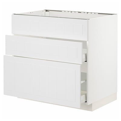 METOD / MAXIMERA Base cab f sink+3 fronts/2 drawers, white/Stensund white, 90x60x80 cm