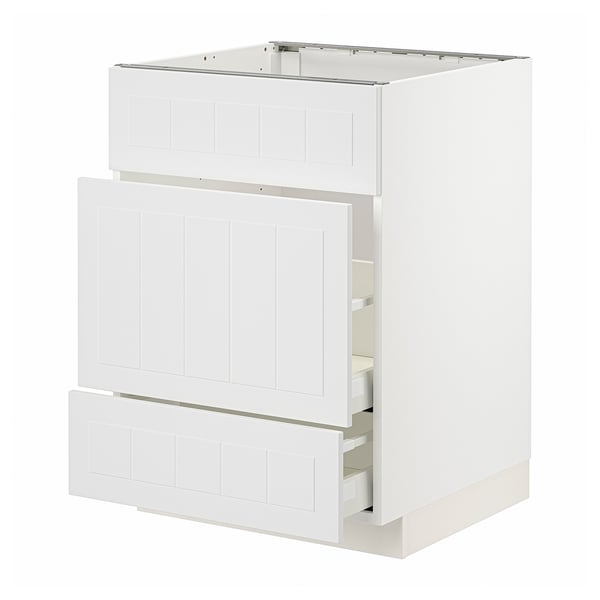 METOD / MAXIMERA Base cab f sink+3 fronts/2 drawers, white/Stensund white, 60x60x80 cm