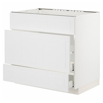 METOD / MAXIMERA Base cab f sink+3 fronts/2 drawers, white/Stensund white, 90x60x80 cm