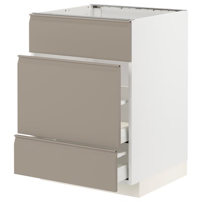 METOD / MAXIMERA Base cab f sink+3 fronts/2 drawers, white/Upplöv matt dark beige, 60x60x80 cm