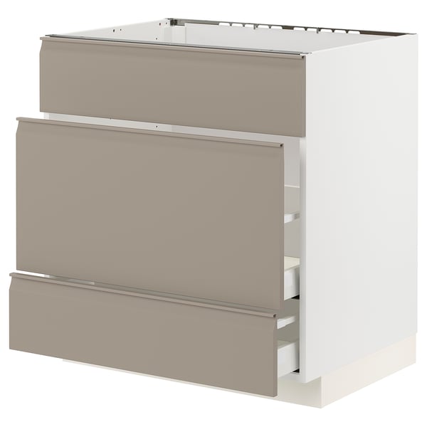 METOD / MAXIMERA Base cab f sink+3 fronts/2 drawers, white/Upplöv matt dark beige, 80x60x80 cm