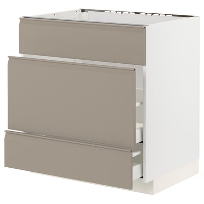METOD / MAXIMERA Base cab f sink+3 fronts/2 drawers, white/Upplöv matt dark beige, 80x60x80 cm