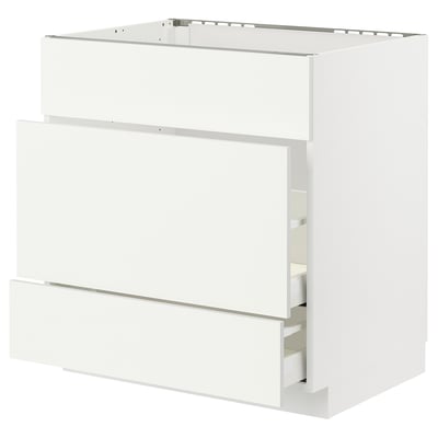 METOD / MAXIMERA Base cab f sink+3 fronts/2 drawers, white/Vallstena white, 80x60x80 cm
