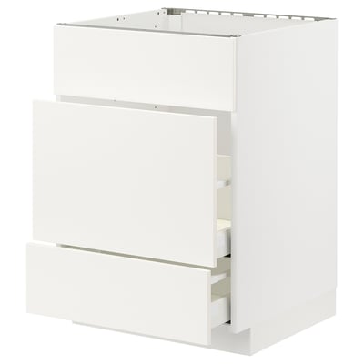 METOD / MAXIMERA Base cab f sink+3 fronts/2 drawers, white/Vallstena white, 60x60x80 cm