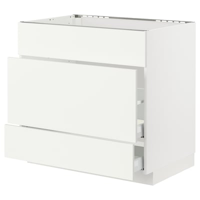 METOD / MAXIMERA Base cab f sink+3 fronts/2 drawers, white/Vallstena white, 90x60x80 cm