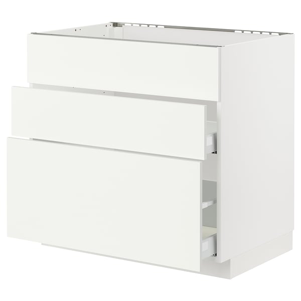 METOD / MAXIMERA Base cab f sink+3 fronts/2 drawers, white/Vallstena white, 90x60x80 cm