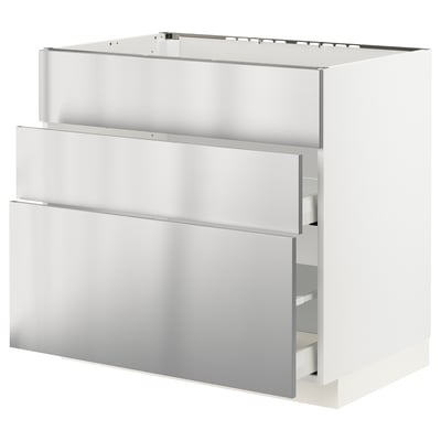 METOD / MAXIMERA Base cab f sink+3 fronts/2 drawers, white/Vårsta stainless steel, 90x60x80 cm