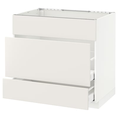 METOD / MAXIMERA Base cab f sink+3 fronts/2 drawers, white/Veddinge white, 90x60x80 cm