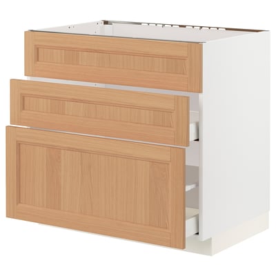 METOD / MAXIMERA Base cab f sink+3 fronts/2 drawers, white/Vedhamn oak, 90x60x80 cm
