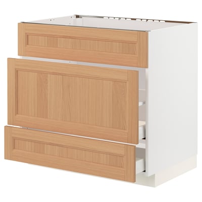 METOD / MAXIMERA Base cab f sink+3 fronts/2 drawers, white/Vedhamn oak, 90x60x80 cm