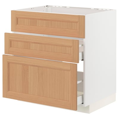 METOD / MAXIMERA Base cab f sink+3 fronts/2 drawers, white/Vedhamn oak, 80x60x80 cm