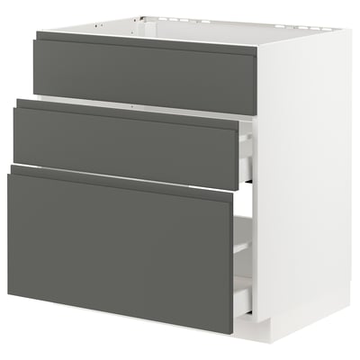 METOD / MAXIMERA Base cab f sink+3 fronts/2 drawers, white/Voxtorp dark grey, 80x60x80 cm