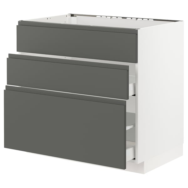 METOD / MAXIMERA Base cab f sink+3 fronts/2 drawers, white/Voxtorp dark grey, 90x60x80 cm