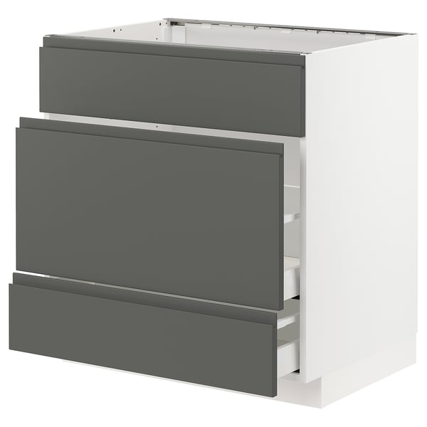METOD / MAXIMERA Base cab f sink+3 fronts/2 drawers, white/Voxtorp dark grey, 80x60x80 cm