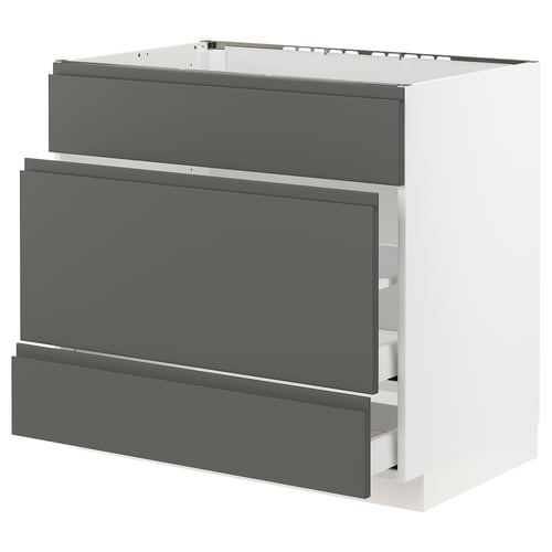 Modern kitchen unit, METOD, dark grey voxtorp fronts, drawers, rectangular.