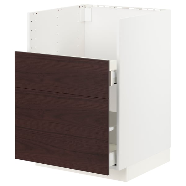 METOD / MAXIMERA Base cab f TALLSJÖN sink, white Askersund/dark brown ash effect, 60x60 cm