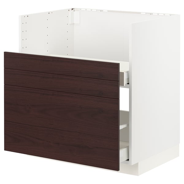 METOD / MAXIMERA Base cab f TALLSJÖN sink, white Askersund/dark brown ash effect, 80x60 cm
