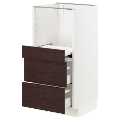 METOD / MAXIMERA Base cab w pull-out shelf/2 drawers, white Askersund/dark brown ash effect, 40x41x80 cm