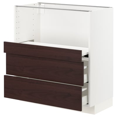 METOD / MAXIMERA Base cab w pull-out shelf/2 drawers, white Askersund/dark brown ash effect, 80x41x80 cm