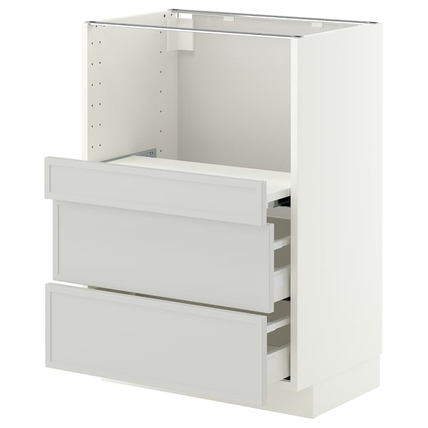 METOD / MAXIMERA Base cab w pull-out shelf/2 drawers, white/Aspudden light grey, 60x41x80 cm