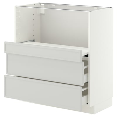 METOD / MAXIMERA Base cab w pull-out shelf/2 drawers, white/Aspudden light grey, 80x41x80 cm
