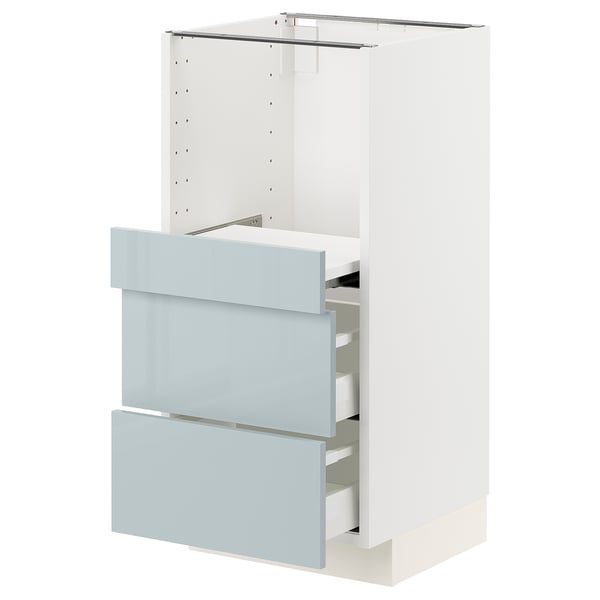 METOD / MAXIMERA Base cab w pull-out shelf/2 drawers, white/Kallarp light grey-blue, 40x41x80 cm