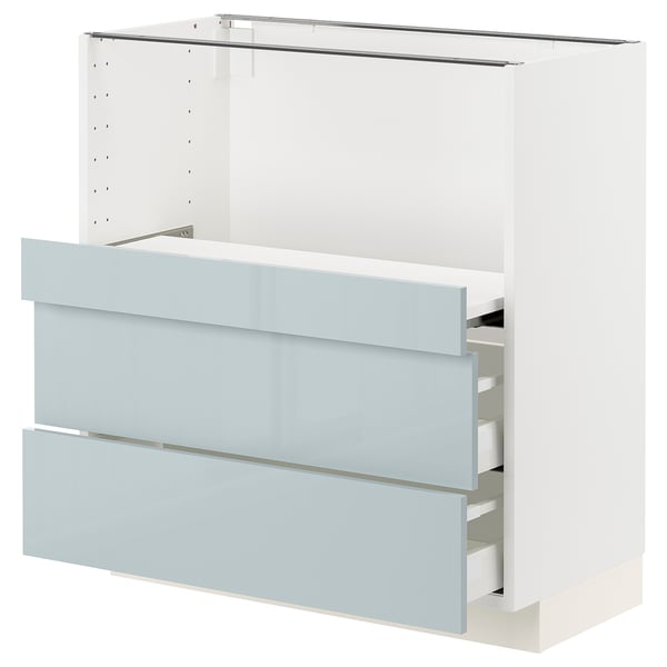 METOD / MAXIMERA Base cab w pull-out shelf/2 drawers, white/Kallarp light grey-blue, 80x41x80 cm