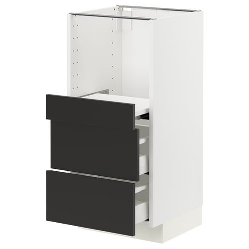 METOD kitchen unit in white with black nickebo drawers, modern design, sleek finish.