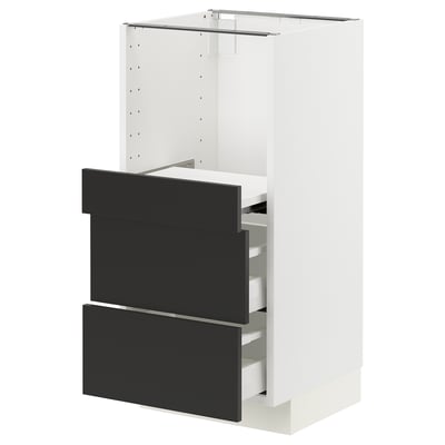 METOD / MAXIMERA Base cab w pull-out shelf/2 drawers, white/Nickebo matt anthracite, 40x41x80 cm