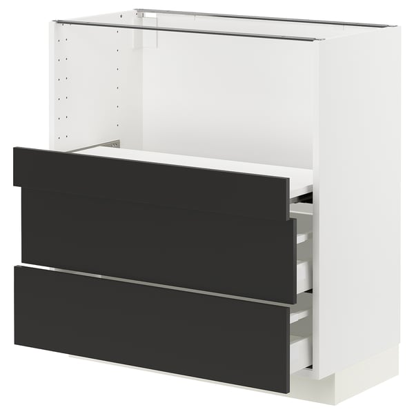 METOD / MAXIMERA Base cab w pull-out shelf/2 drawers, white/Nickebo matt anthracite, 80x41x80 cm