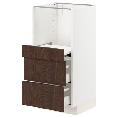 METOD / MAXIMERA Base cab w pull-out shelf/2 drawers, white/Sinarp brown, 40x41x80 cm