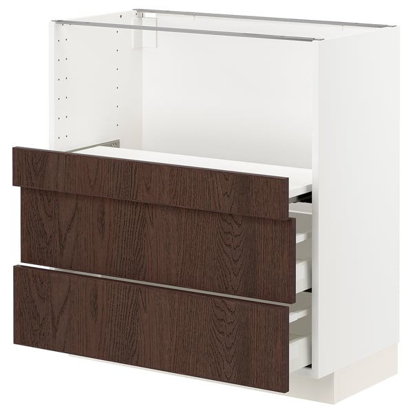 METOD / MAXIMERA Base cab w pull-out shelf/2 drawers, white/Sinarp brown, 80x41x80 cm