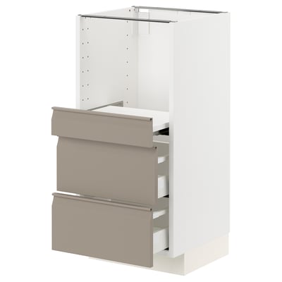 METOD / MAXIMERA Base cab w pull-out shelf/2 drawers, white/Upplöv matt dark beige, 40x41x80 cm