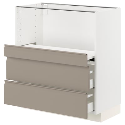 METOD / MAXIMERA Base cab w pull-out shelf/2 drawers, white/Upplöv matt dark beige, 80x41x80 cm