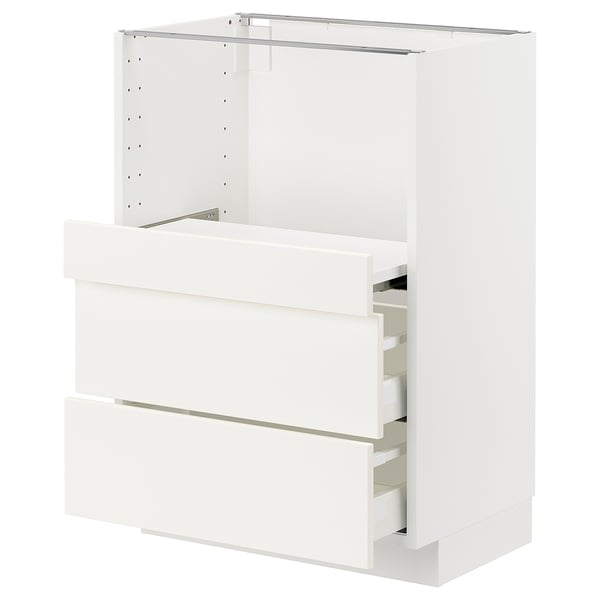 METOD / MAXIMERA Base cab w pull-out shelf/2 drawers, white/Vallstena white, 60x41x80 cm