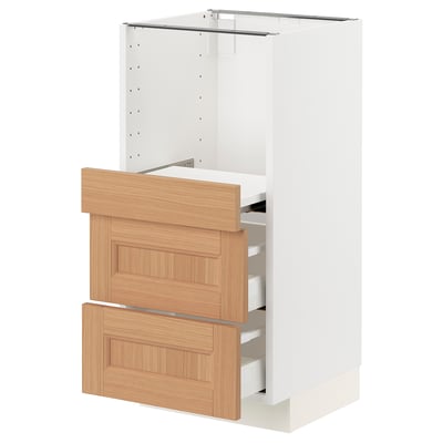 METOD / MAXIMERA Base cab w pull-out shelf/2 drawers, white/Vedhamn oak, 40x41x80 cm