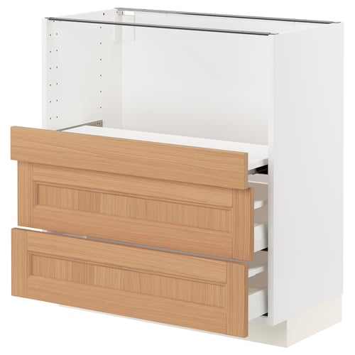 The METOD kitchen cabinet in white with oak drawers. Sturdy, modern, functional.