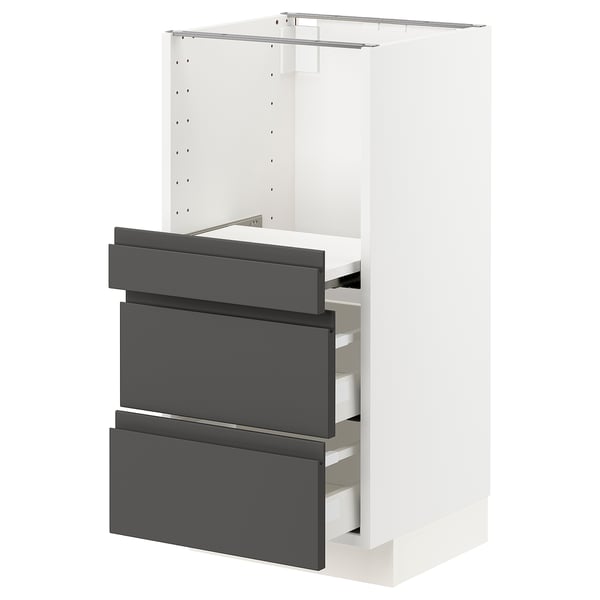 METOD / MAXIMERA Base cab w pull-out shelf/2 drawers, white/Voxtorp dark grey, 40x41x80 cm