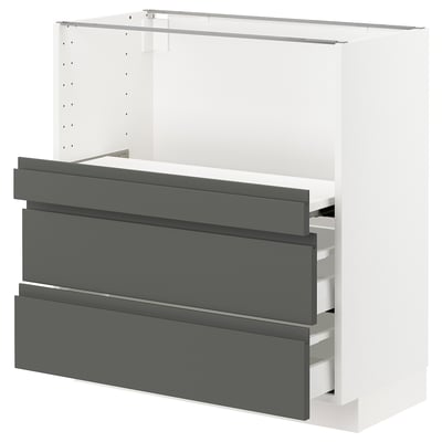 METOD / MAXIMERA Base cab w pull-out shelf/2 drawers, white/Voxtorp dark grey, 80x41x80 cm