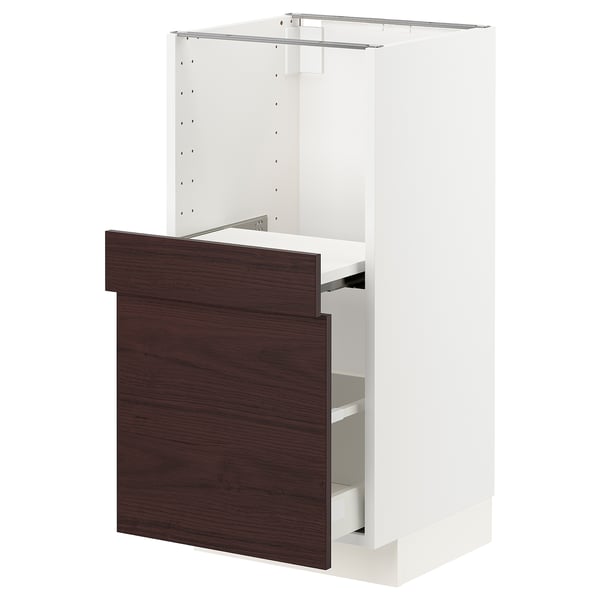 METOD / MAXIMERA Base cab w pull-out shelf/drawer, white Askersund/dark brown ash effect, 40x41x80 cm