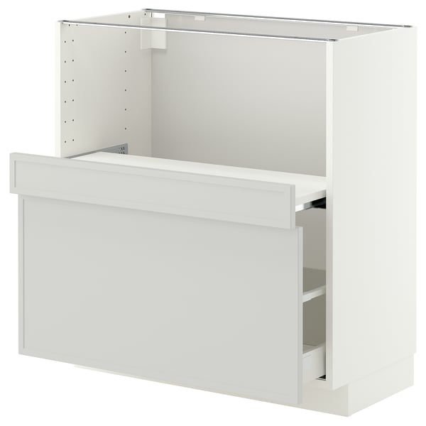 METOD / MAXIMERA Base cab w pull-out shelf/drawer, white/Aspudden light grey, 80x41x80 cm