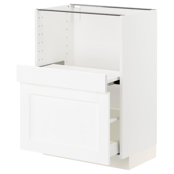 METOD / MAXIMERA Base cab w pull-out shelf/drawer, white Enköping/white wood effect, 60x41x80 cm