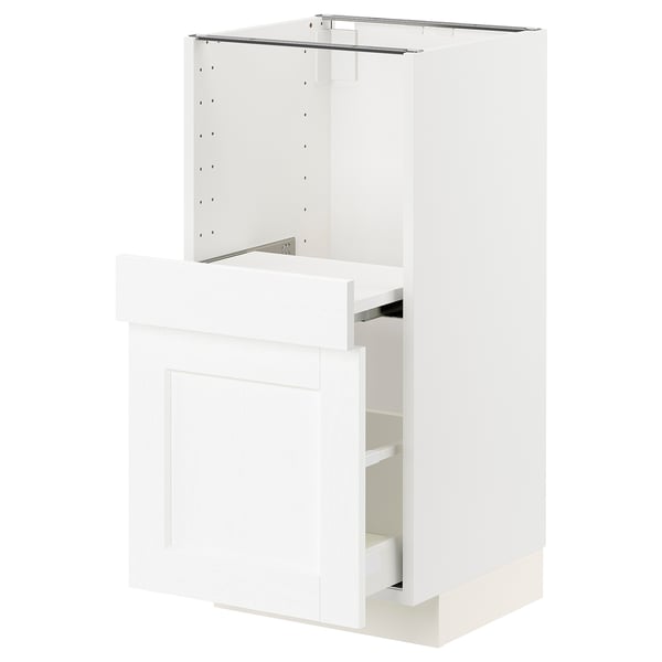 METOD / MAXIMERA Base cab w pull-out shelf/drawer, white Enköping/white wood effect, 40x41x80 cm