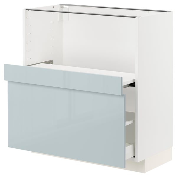 METOD / MAXIMERA Base cab w pull-out shelf/drawer, white/Kallarp light grey-blue, 80x41x80 cm