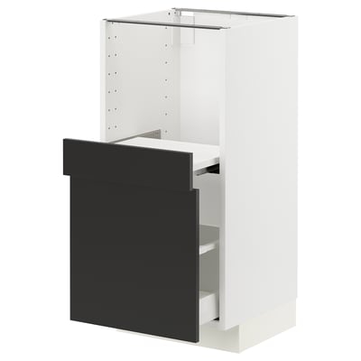 METOD / MAXIMERA Base cab w pull-out shelf/drawer, white/Nickebo matt anthracite, 40x41x80 cm