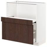 METOD / MAXIMERA Base cab w pull-out shelf/drawer, white/Sinarp brown, 80x41x80 cm